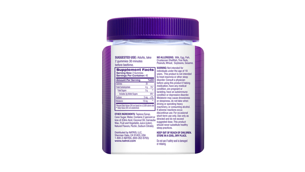 Melatonin Gummies Supplement Label