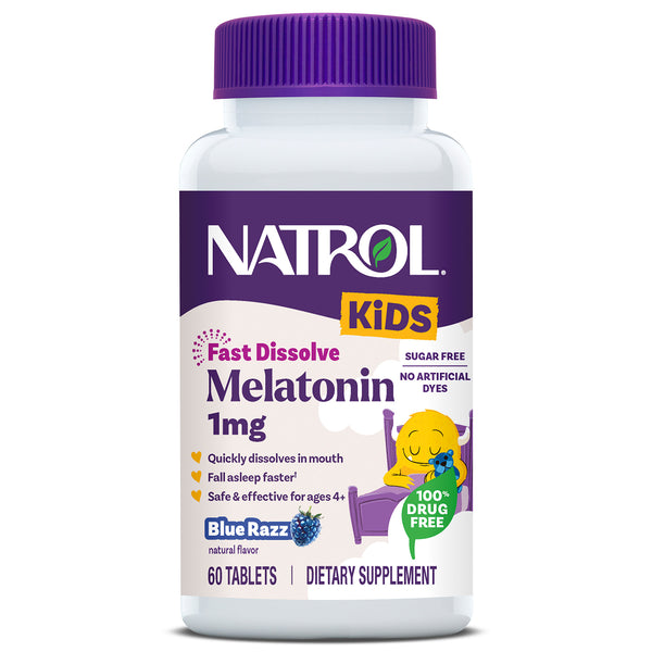 Kids Fast Dissolve Melatonin Tablets, 1mg (Blue Razz Flavor)