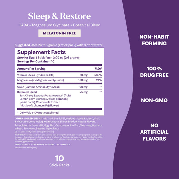 Sleep & Restore Melatonin Free Calming Drink Mix (Cherry Flavor)