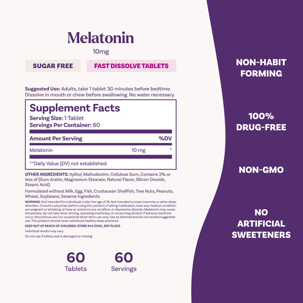 Fast Dissolve Melatonin Tablets, 10mg (Mint Flavor)
