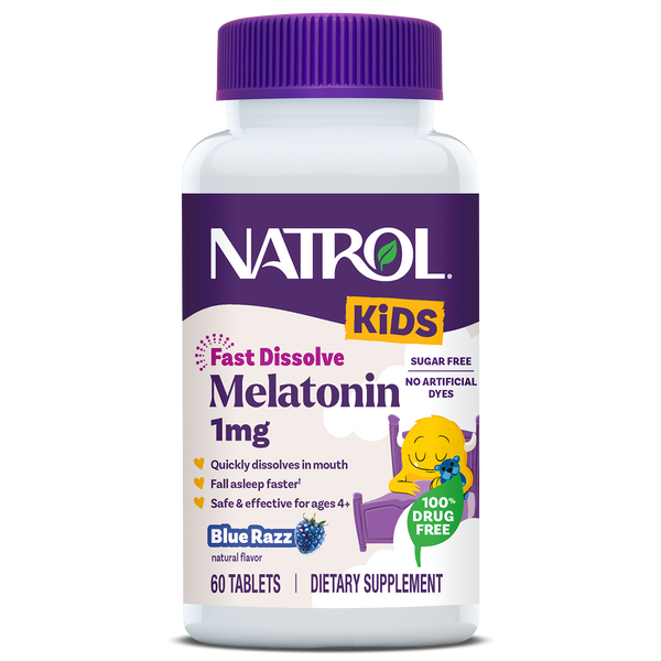 Kids Fast Dissolve Melatonin Tablets, 1mg (Blue Razz Flavor)