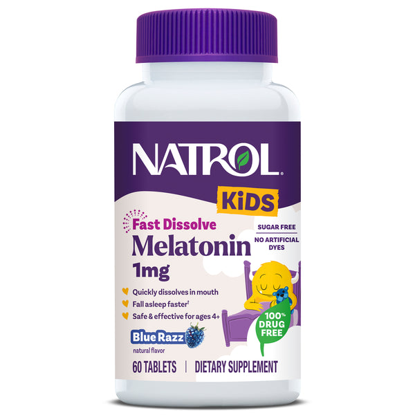Kids Fast Dissolve Melatonin Tablets, 1mg (Blue Razz Flavor)