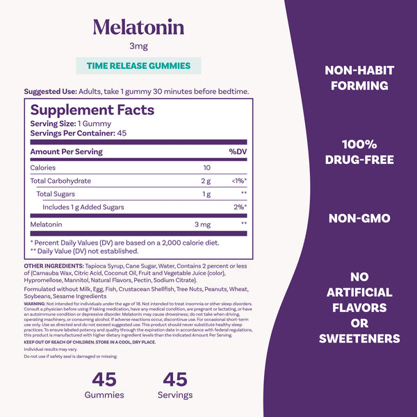 Time Release Melatonin Gummies, 3mg