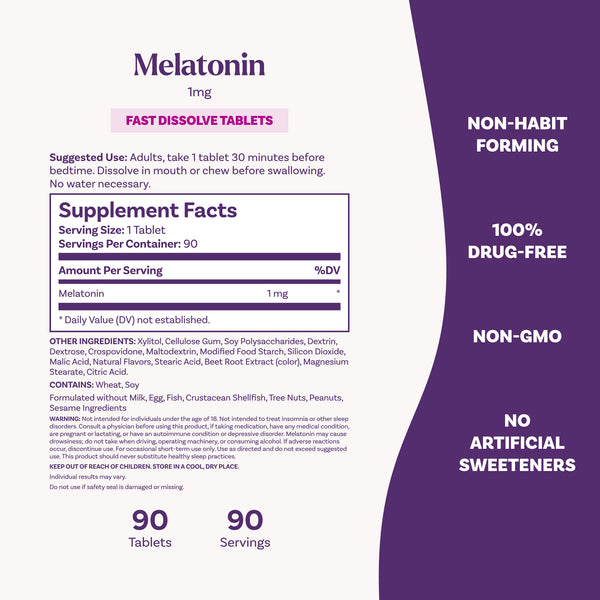 Fast Dissolve Melatonin Tablets, 1mg