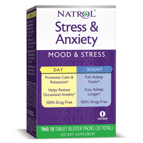 Natrol Stress & Anxiety Day/Night Tablets, 20ct Box