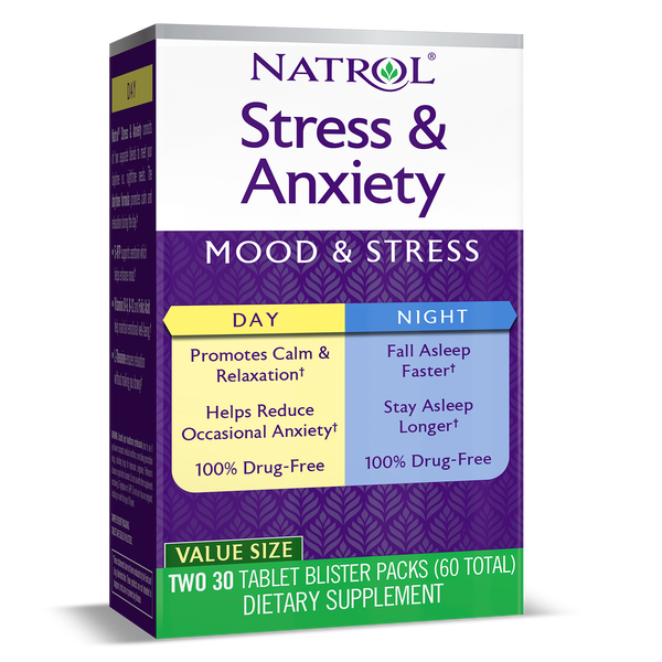 Natrol Stress & Anxiety Day/Night Tablets, 60ct Box